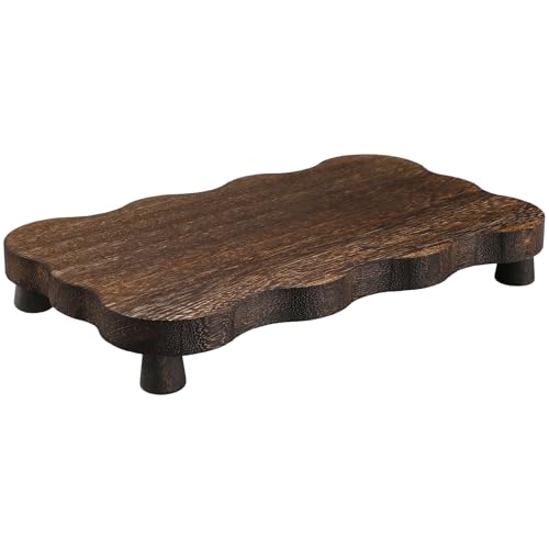 Amyhill Wood Pedestal Stand Riser Decor,Scalloped,Dark Brown,12 X 7 Inch - color: Dark Brown, size: 12 x 7 Inch