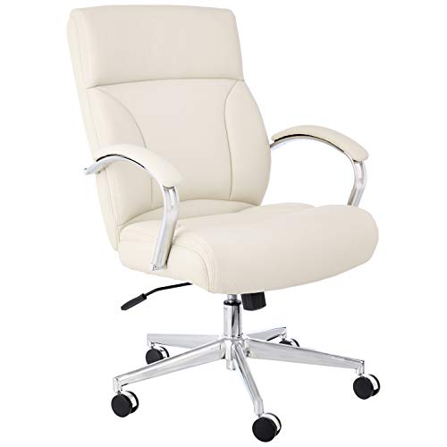 Amazon Basics Executive Desk Chair with Easy Assembly, Adjustable Height, 275lb Capacity, Oversized Cushion, 29.13"D x 25.2"W x 43.11"H, Ivory Bonded Leather - color: Ivory
