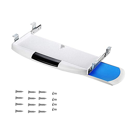 IBOWZ Keyboard Drawer Tray Slide-Out Keyboard Tray,Ergonomic Sliding Under Desk Keyboard Platform,Relieve Muscle Fatigue,Keyboard Shelf Easy to Install,with 360°Rotation Mouses Tray/White - color: White