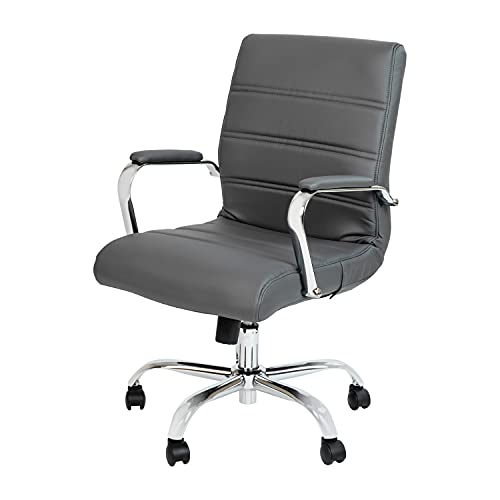 Flash Furniture Mid-Back LeatherSoft Executive Office Chair, Gray/Chrome - color: Gray/Chrome Frame