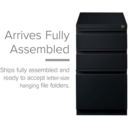 Pemberly Row 3 Drawers 27.75" Vertical Black Metal Filing Cabinet Lockable Pre-Assembled Stationary Letter Size for Home, Office - color: Black