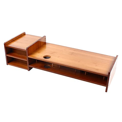 YIYIBYUS Monitor Stand Riser 2-Tier Bamboo Wood Computer Monitor Riser Stand Desktop Organizer Stand with Storage Drawer Laptop Monitor Stand Riser for Home Office