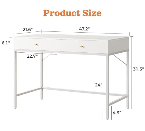 SUPERJARE White Vanity Desk with Drawers, 47 inch Computer Desk - color: White, size: 47 inch
