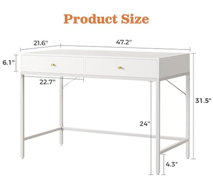 SUPERJARE White Vanity Desk with Drawers, 47 inch Computer Desk - color: White, size: 47 inch