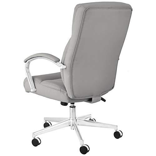 Amazon Basics Executive Desk Chair with Easy Assembly, Adjustable Height, 275lb Capacity, Wide Oversized Cushion, 29.13"D x 25.2"W x 43.11"H, Grey Bonded Leather - color: Grey