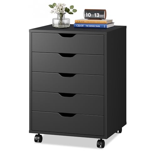 DEVAISE 5 Drawer File Cabinet, Wood Under Desk Drawers Chest Black - color: Black