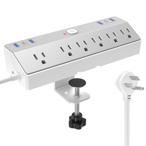 Desk Clamp Power Strip with 40W Fast Charging USB-C, JXGUCAT 10Ft Desk Mount Surge Protector with 6 Outlets 6 USB Ports, Flat Plug Extension Cord Home Office Essentials, Fit 2.48" Tabletop Edge - color: Grey 2.5", size: 10FT