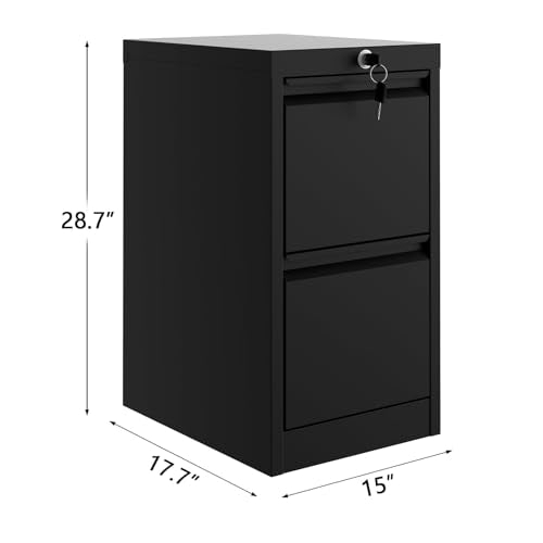 GarveeHome File Cabinet with 2-Drawer Lock - Vertical Metal Filing Cabinet for Letter/Legal Size Documents - Heavy Duty File Storage for Home Office | Requires Assembly, Black