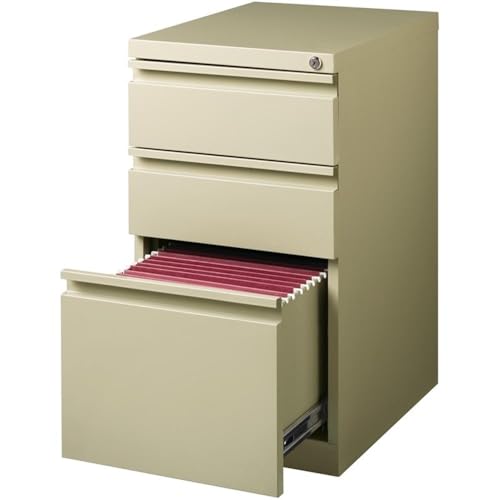 Pemberly Row 27.75" H X 15.00" W Modern 3 Drawer Metal Mobile Filing Cabinet in Putty with Lock Included - color: Beige