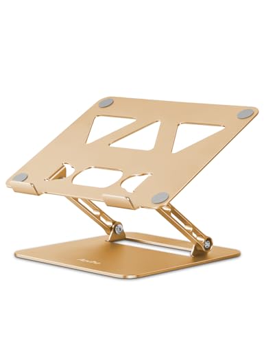 Aoviho Adjustable Laptop Stand for Desk,Portable Laptop Stand Holder and Riser,Foldable Aluminum Notebook Computer Stands for MacBook Air Pro HP Lenovo Dell Samsung Chromebook, 10-15.6 inch, Gold - color: Gold
