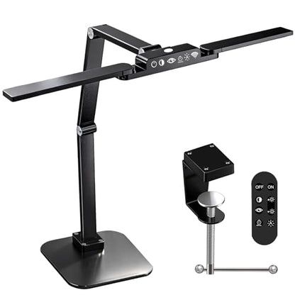 NUNET 24W LED Desk Lamp with 2-in-1 Weighted Base & Clamp, 26.8" Dual Monitor Light Bar, Remote, Eye-Caring Red Light Beads, Stepless Dimming, Adjustable Architect Swing Arm for Home Office, Black | Weighted base option, remote control, eye-caring red bea