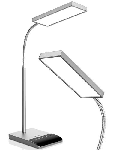 LEPOWER Desk Lamp, 800LM LED for Home Office, True Eye-Caring for Reading | 50 Lighting Modes, 2X Wider Panel, 360° Flexible Gooseneck, Touch Control, 12W Bright Table Lamp for Dorm, Bedroom, Study - color: Gray
