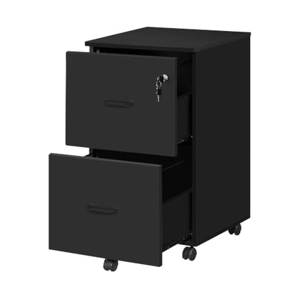 VASAGLE 2-Drawer File Cabinet, Small Rolling, Locking, Printer Stand - color: Ink Black, size: with Lock