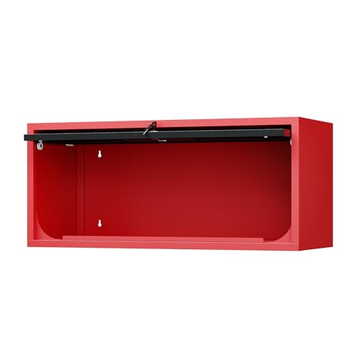 Fesbos Metal Storage Cabinet Black&Red Wall Cabinets with Locking Door - Wall Mounted Storage Cabinet for Garage Warehouse Home Office - Assembly Required - color: Black&red, size: 13"D x 31.5"W x 13.7"H