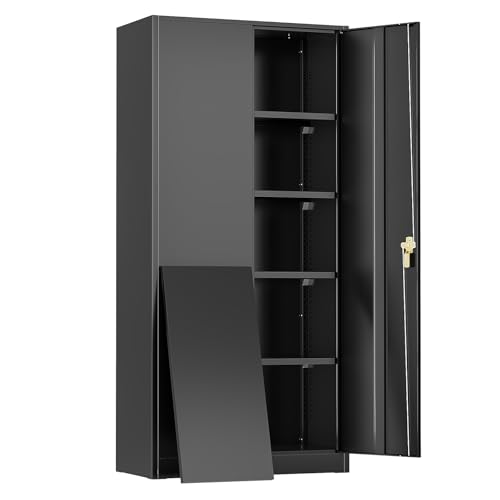 Oakmont Metal Storage Cabinet for Tool Organization, 72" Lockable Garage Storage Cabinets with 2 Doors and 4 Adjustable Shelves, Locking File Cabinet for Office, Home, School (72“ Wide-Black) - color: Black, size: 72" H x 36" W x 18" D