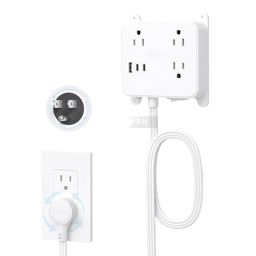 TROND 360 Rotating Plug Flat Power Strip, 3FT Short Extension Cord with USB - size: 3FT