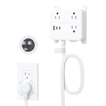 TROND 360 Rotating Plug Flat Power Strip, 3FT Short Extension Cord with USB - size: 3FT