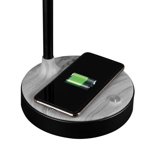OttLite LED Table Lamp with Wireless Charging and USB, Black and Grey | ClearSun LEDs Reduce Eyestrain | 3 Color Temperature Modes | Movable Pivoting Shade | Extends 21"-25" Tall - color: Black