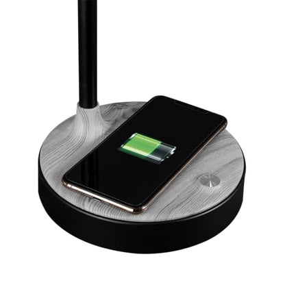 OttLite LED Table Lamp with Wireless Charging and USB, Black and Grey | ClearSun LEDs Reduce Eyestrain | 3 Color Temperature Modes | Movable Pivoting Shade | Extends 21"-25" Tall - color: Black
