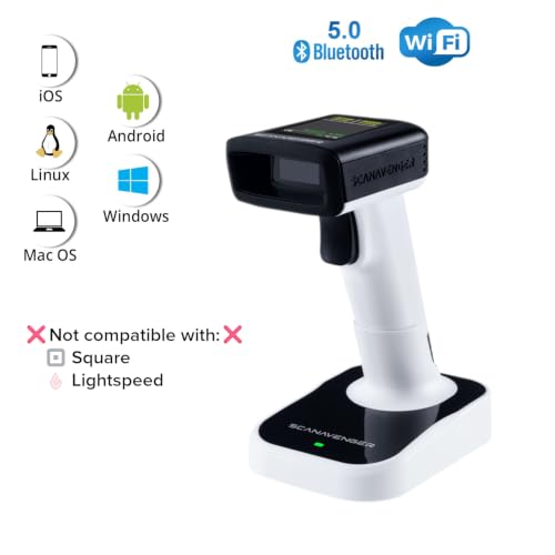 ScanAvenger Wireless Portable 1D with Stand Bluetooth Barcode Scanner: Hand Scanner 3-in-1, Cordless, Rechargeable Scan Gun for Inventory (1D&2D with LCD Display and Upgraded Next Gen Stand) - style: 1D&2D with LCD Display and Upgraded Next Gen Stand