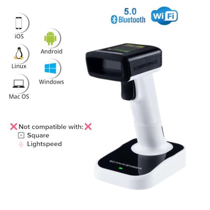 ScanAvenger Wireless Portable 1D with Stand Bluetooth Barcode Scanner: Hand Scanner 3-in-1, Cordless, Rechargeable Scan Gun for Inventory (1D&2D with LCD Display and Upgraded Next Gen Stand) - style: 1D&2D with LCD Display and Upgraded Next Gen Stand