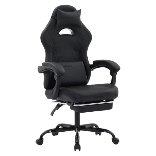 Gaming Chair with Footrest and Massage Lumbar Support, Ergonomic Computer Gamer Chair, Office Video Game Chairs with Adjustable Height and Backrest (Black) - color: Black