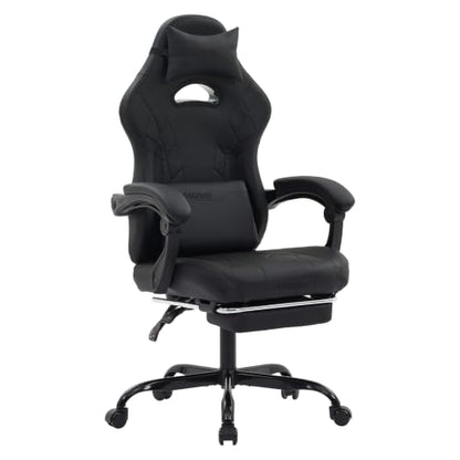 Gaming Chair with Footrest and Massage Lumbar Support, Ergonomic Computer Gamer Chair, Office Video Game Chairs with Adjustable Height and Backrest (Black) - color: Black