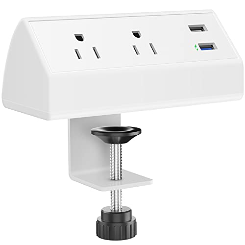 CCCEI Desk Power Strip with 20W USB C Fast Charge Port, Black 800J Surge Protector Clamp Desktop Outlet, Table Edge Mount Socket 10FT and Fit 1.6 inch Tabletop Edge Thick.