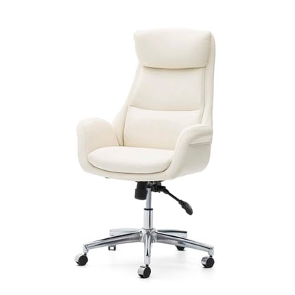 Glitzhome Modern Executive Home High-Back Office Chair - Leather Adjustable Swivel Desk Chair with Armrest(Cream) - color: Cream