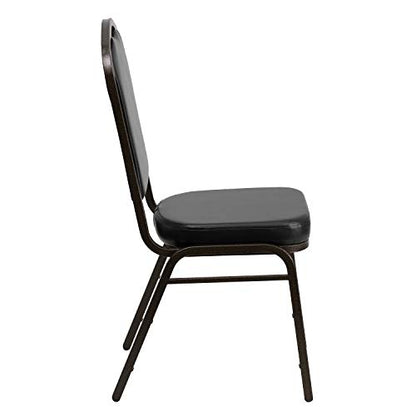 Flash Furniture Hercules Crown Back Stackable Banquet Chair, Black, 4-Pack | Gold Vein Frame, Vinyl Upholstery - color: Black Vinyl/Gold Vein Frame, size: Set of 4