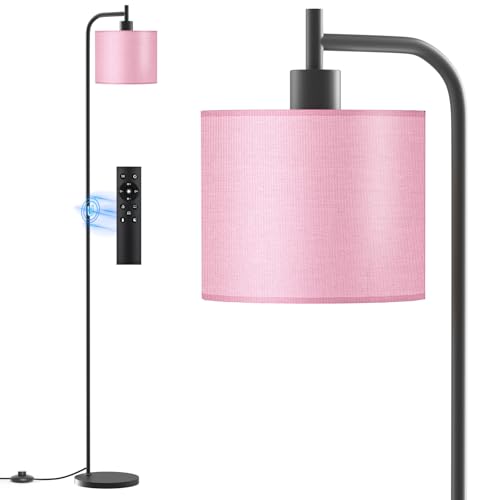 Floor Lamp for Living Room, Tall Standing Lamp with Linen Shade | Dimmable with Remote Control, 3 Color Temperatures, 9W LED Bulb Included, Ideal for Bedroom, Office and Reading Corner - color: Pink