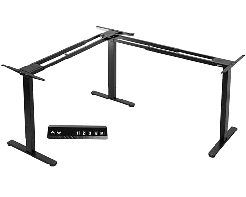 VIVO Electric Multi-Motor Height Adjustable Corner 3 Leg Standing Desk Frame, Sit Stand Ergonomic L Frame with Push Button Controller, Black, DESK-V123EB - color: Black