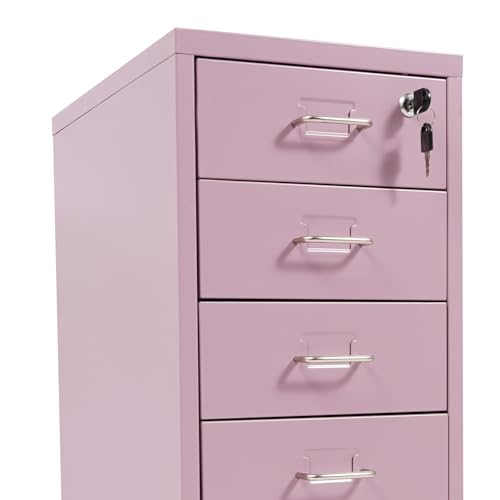 6 Drawers File Cabinet with Lock Rolling Mobile Filing Cabinet with Wheels Under Desk Vertical Filing Cabinet for Office/Home Metal (Purple) - color: Purple