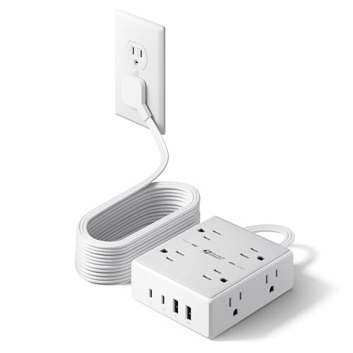 SUPERDANNY Extension Cord,Flat Plug Surge Protector Power Strip,15Ft - color: White, size: 15FT-15W Standard Charge