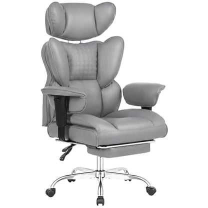 DUMOS Big and Tall Home Office Desk Chair, Executive Chair with Footrest - color: Grey, size: Adjustable Armrest