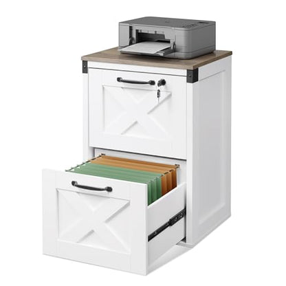 DEVAISE 2-Drawer File Cabinet with Lock, Wood Office Filing Cabinets, White - color: White