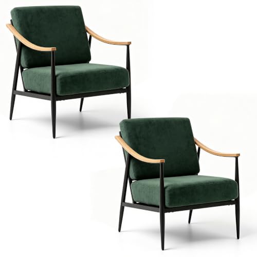 RNKSFX Modern Accent Chairs Set of 2 for Living Room Bedroom Mid Century Arm Chairs Upholstered Office Accent Chairs Comfy Waiting Room Chairs with Metal Frame, Green - color: Green