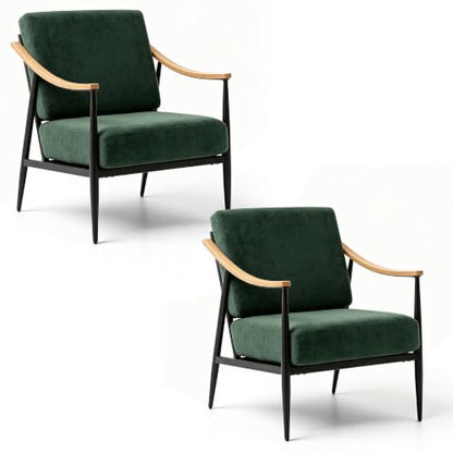 RNKSFX Modern Accent Chairs Set of 2 for Living Room Bedroom Mid Century Arm Chairs Upholstered Office Accent Chairs Comfy Waiting Room Chairs with Metal Frame, Green - color: Green