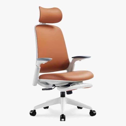 Sunaofe Boss Pro Leather Ergonomic Office Chair with Footrest - Executive Chair, 4D Armrests, Adaptive Lumbar, 125° Recline, 300lb Capacity, 5-Year Warranty White Frame/Brown - color: White Frame/Brown