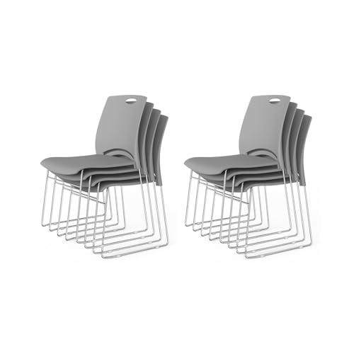 VINGLI Stacking Chairs Set of 8 Stackable Office Chairs with Metal Sled Base, Ergonomic Plastic Seat, Stacking Chairs for Waiting Room Break Room Banquet Guest, Grey - color: Grey, size: 8 Pack