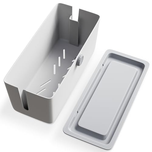 KinderSense® Cable Management Box - Cord Organizer with Child Proof Lock - Cord Hider to Conceal Wires,Power Strips from TV,Computer,Desk and Babies - 12 X 5.25 x 5.25 (Gray)