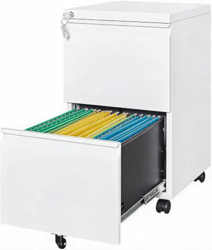 GarveeHome Heavy-Duty 2-Drawer Metal Filing Cabinet with Lock White - size: 26.18"H-2 Drawers