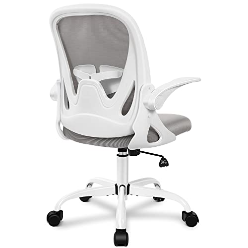 Office Chair Ergonomic Desk Chair with Flip up Armrests Swivel Breathable Desk Mesh Computer Chair with Adjustable Lumbar Support and Height for Conference Room (Gray) - color: Grey