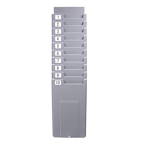 NADAMOO 10-Slot Time Card Holder, Wall-Mounted, Retractable and Expandable Plastic Punch Card Rack, Compatible with Time Clock and Attendance Recorder for Office Business, Grey.