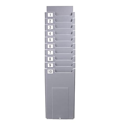 NADAMOO 10-Slot Time Card Holder, Wall-Mounted, Retractable and Expandable Plastic Punch Card Rack, Compatible with Time Clock and Attendance Recorder for Office Business, Grey.