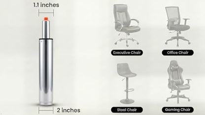 Office Chair Gas Lift Cylinder Replacement Kit, Class 4 Heavy Duty SGS Certified, 2” Chrome Gas Cylinder, Universal Fit for Office & Gaming Chairs