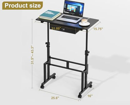 Adjustable Height Standing Desk With Drawer, Rolling Sit Stand Up Desk With Wheels, Small Sit To Stand Computer Desk, Adjustable Desktop Height, On Wheels, Black, For Walking Pad Laptop Treadmill - color: Black