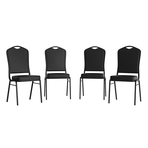Flash Furniture Hercules Crown Back Stackable Banquet Chair, Black, 4-Pack | Black Frame, Vinyl Upholstery - color: Black Vinyl/Black Frame, size: Set of 4