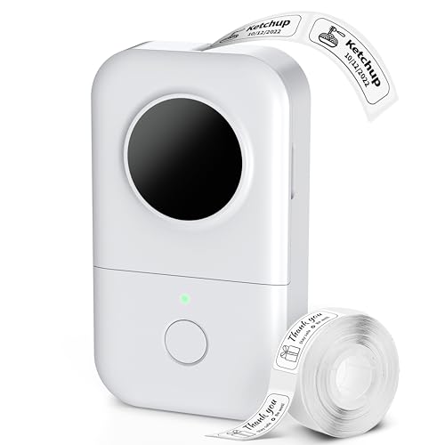 Phomemo D30 Mini Bluetooth Label Maker Machine with Tape Portable Printer | Small Lael Printer No Ink Wireless, Household & Classroom Essentials for Home, Office, School & Small Business - color: White