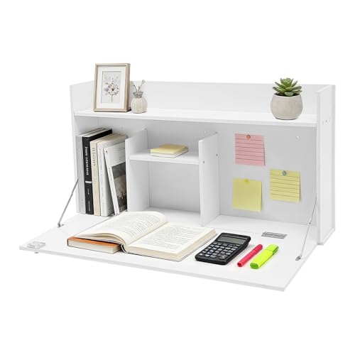 Wall Mounted Foldable Desk Cabinet, 31.5" Floating Desk with Storage, Space Saving Wall-Mounted Workstation for Home Office